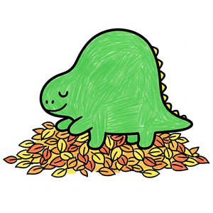 Dinosaur Making a Messy Leaf Bed for a Nap